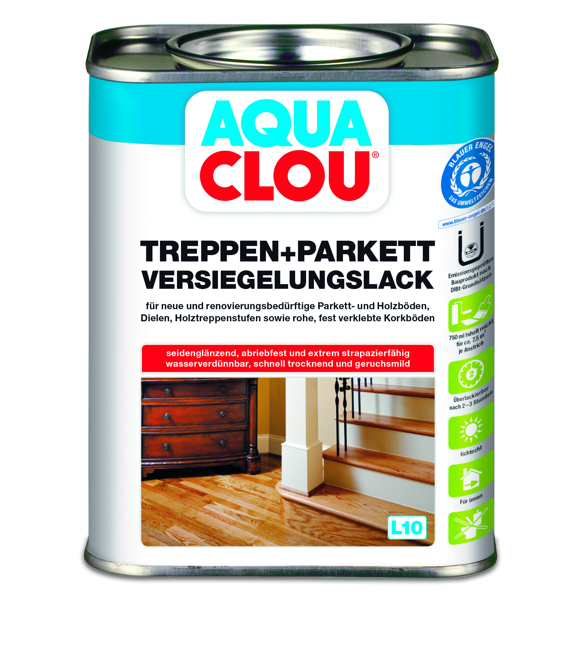 AQUA CLOU Treppen + Parkett Versiegelungslack L10, 750 ml