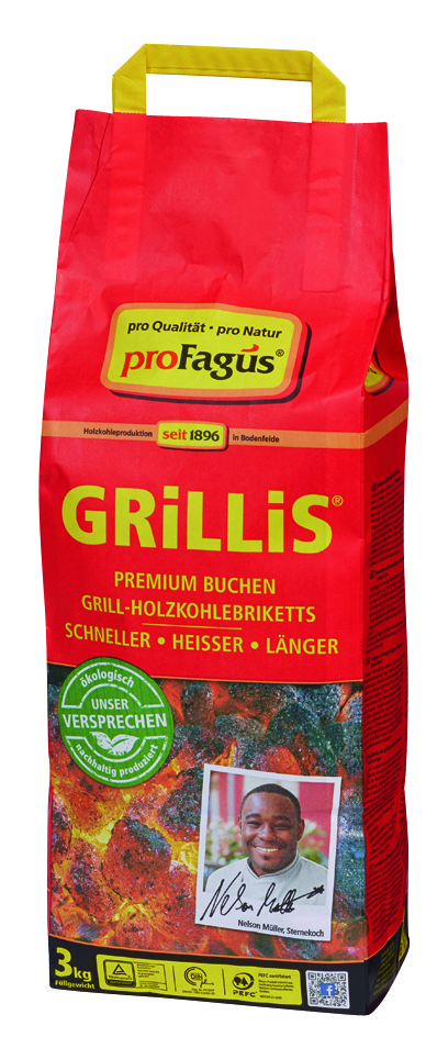 proFagus® GRiLLiS® Premium Buchen Grill-Holzkohlebriketts, 3 kg