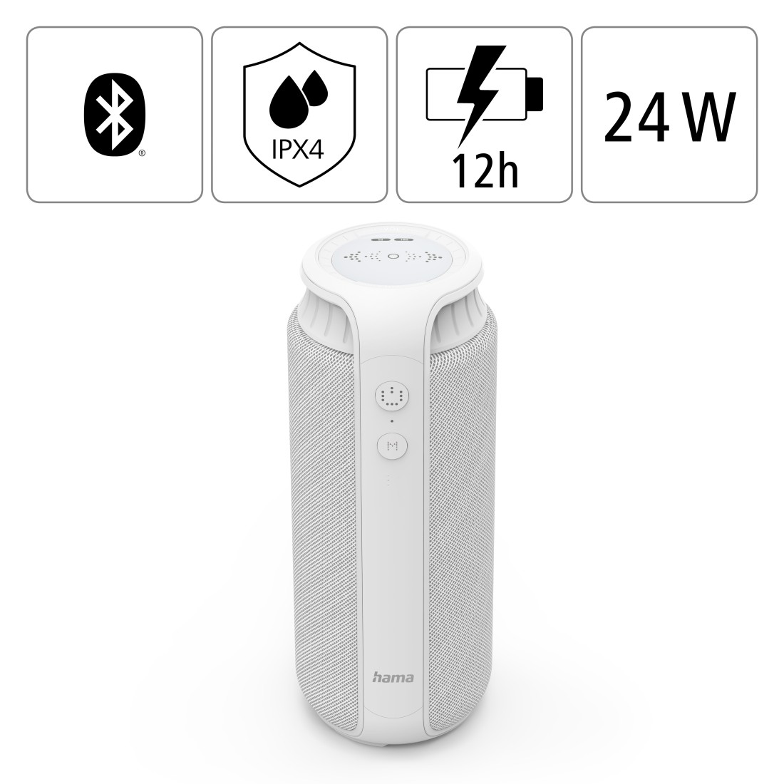 hama Bluetooth Lautsprecher Pipe 2.0, 24 W, IPX4, Weiß