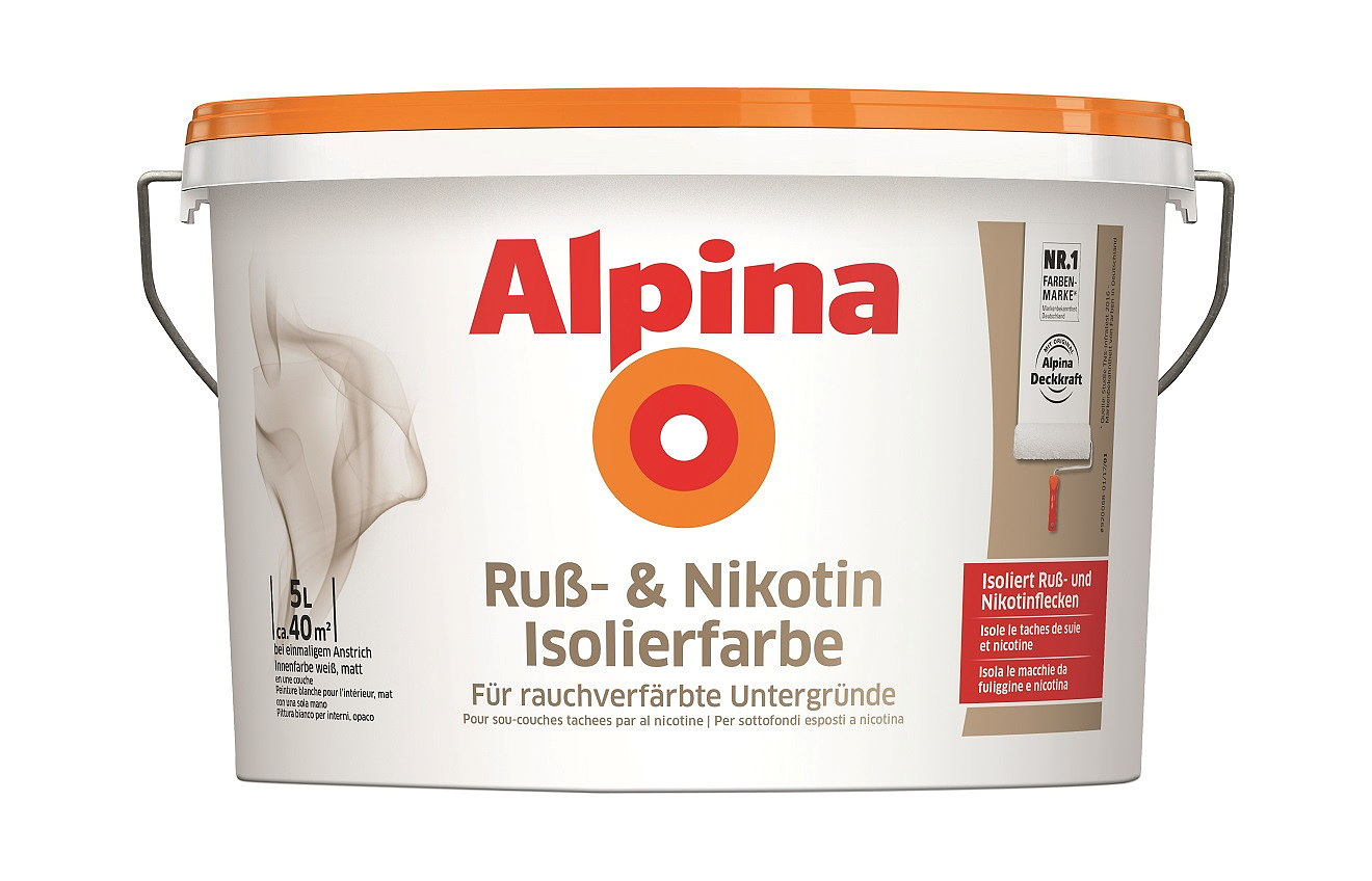 Alpina Ruß- und Nikotin Isolierfarbe - Weiß 5 L, Matt