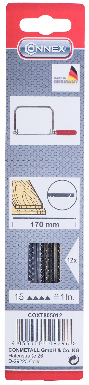 Connex Ersatzsägeblatt für Holz, 15 Zähne per Zoll, 12 Stück