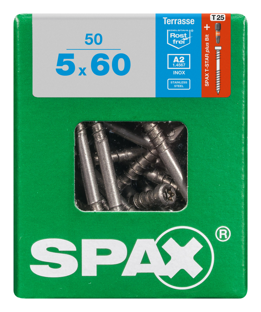 SPAX® Terrassenschraube Zylinderkopf T-STAR plus® Fixiergewinde 5x60 mm 50 Stück