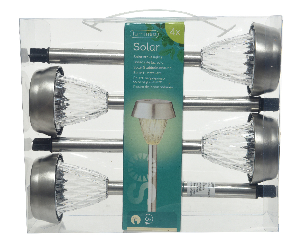 Lumineo LED Solar Stabbeleuchtung, Transparent, 4er Set