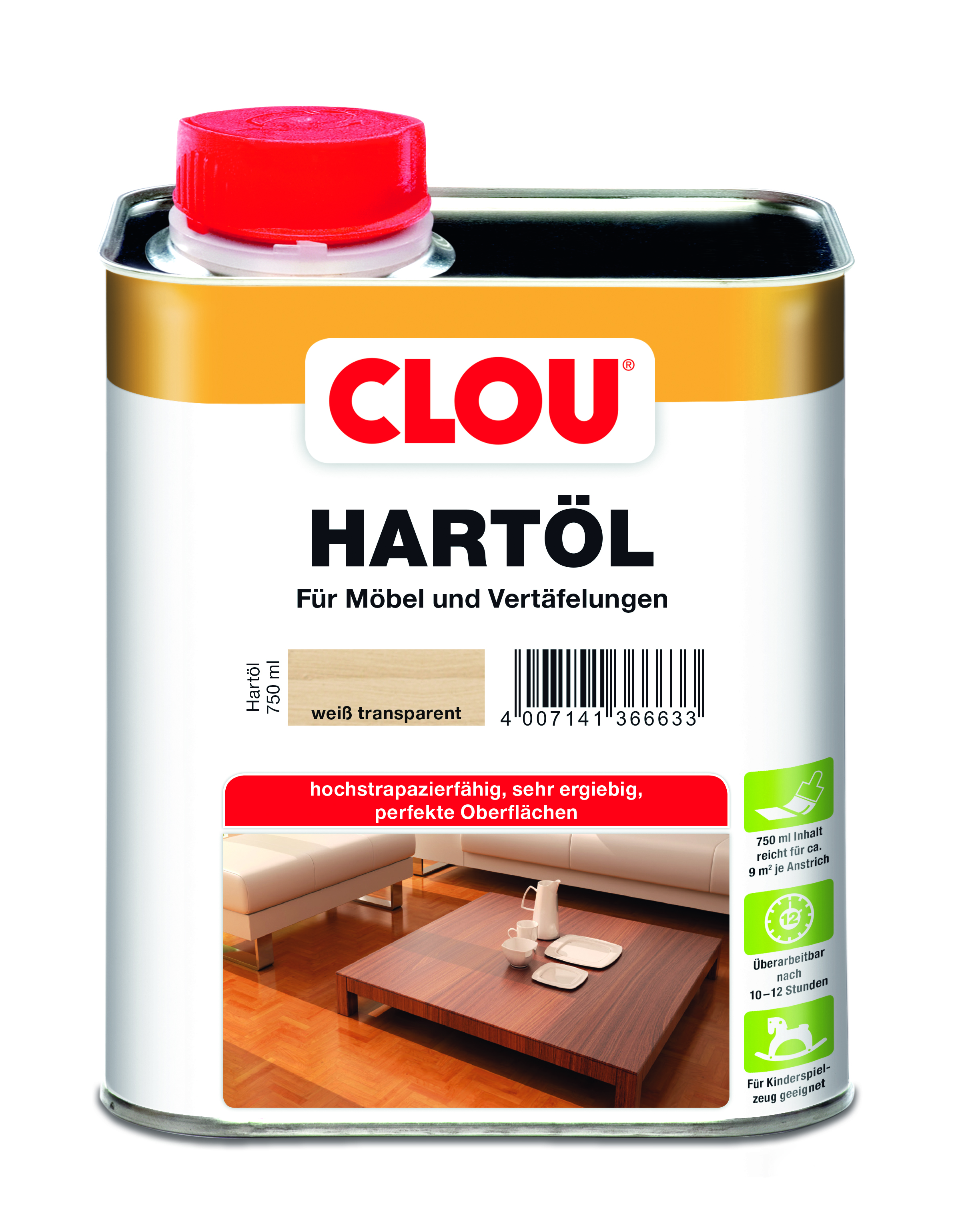 CLOU Hartöl 750 ml, Weiß transparent