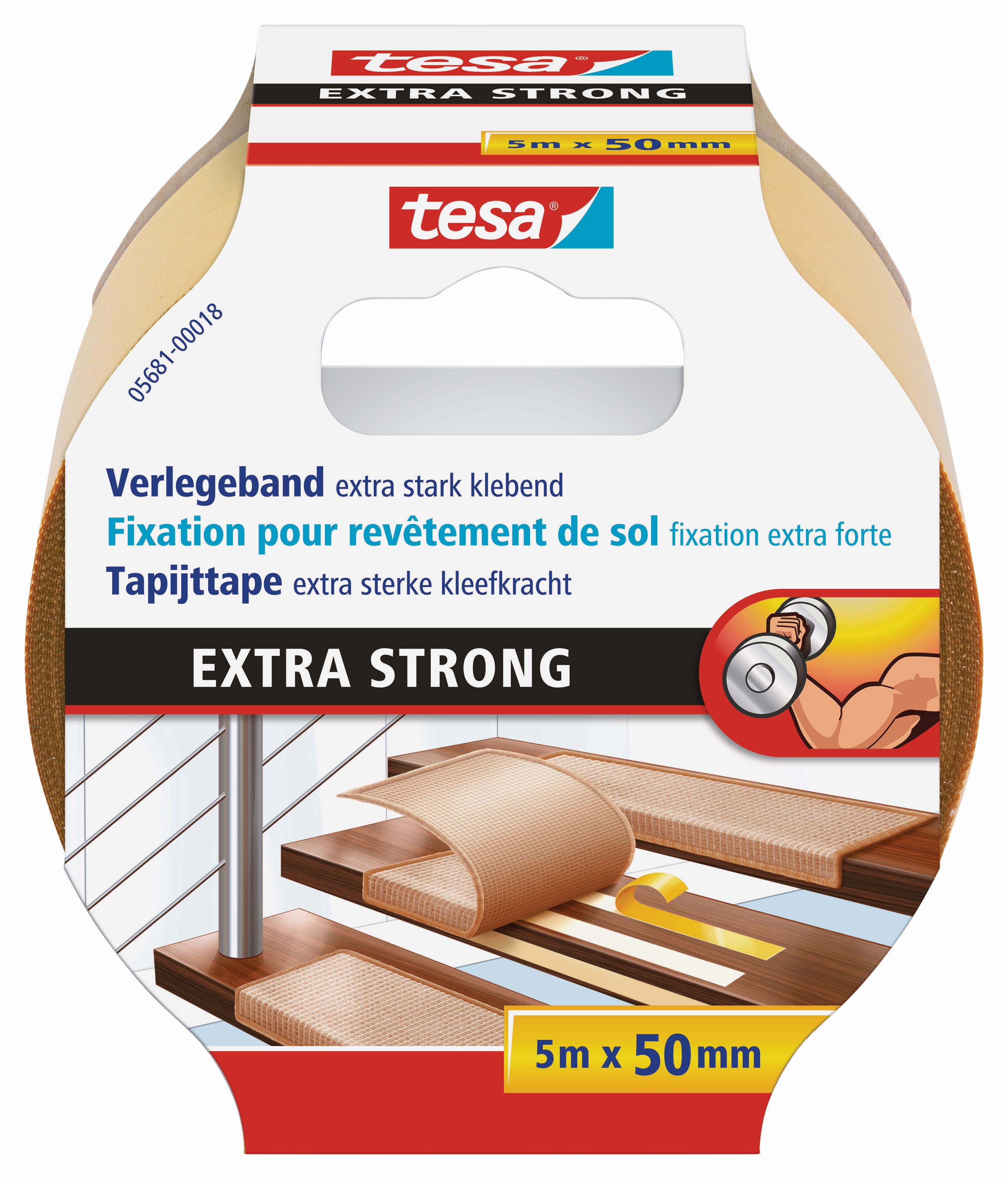 tesa® Doppelseitiges Verlegeband / Teppichklebeband - extra starker Halt