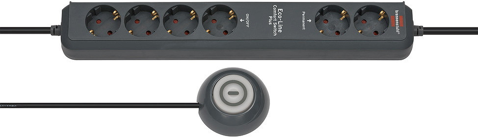 Brennenstuhl Eco-Line Comfort Switch Plus, Steckdosenleiste 6-fach (2 permanente, 4 schaltbare Steckdosen, beleuchteter Fußschalter) anthrazit
