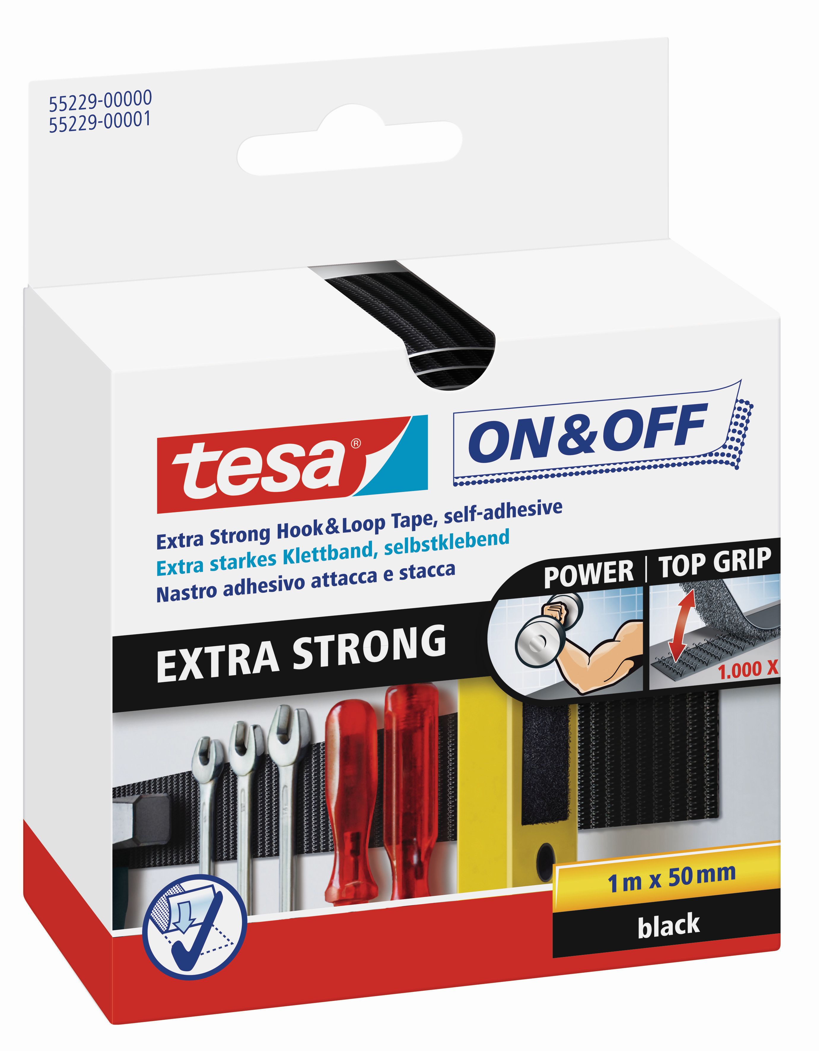 tesa® On & Off Selbstklebendes Klettband / Hakenklebeband