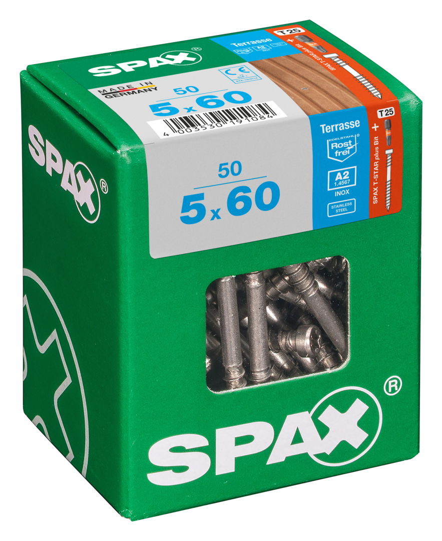 SPAX® Terrassenschraube Zylinderkopf T-STAR plus® Fixiergewinde 5x60 mm 50 Stück