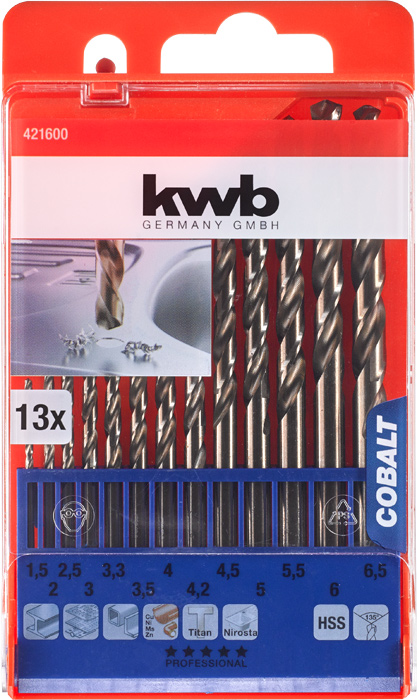 kwb COBALT HSS CO Spiralbohrersatz, ø 1.5-6.5, 3.3, 4.2 mm,  13-tlg.