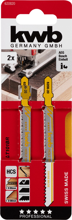 kwb Stichsägeblätter 100/75 mm, für Holzbearbeitung, DOWN CUT, HCS, Einnockenschaft, fein
