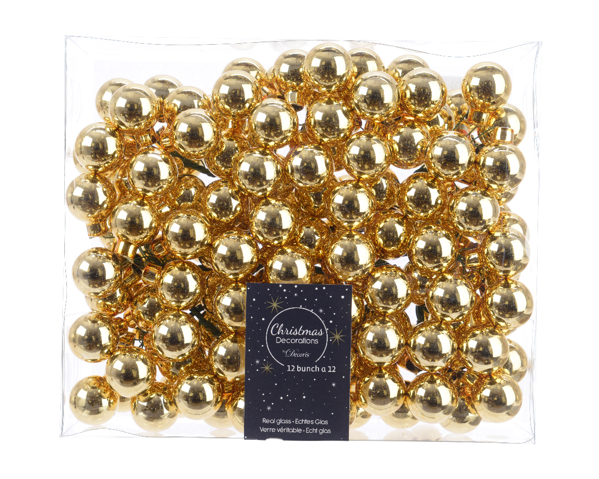 Decoris® Weihnachtskugeln auf Draht, Glas, Ø 2,5 cm, Hell Gold, 144 Stück