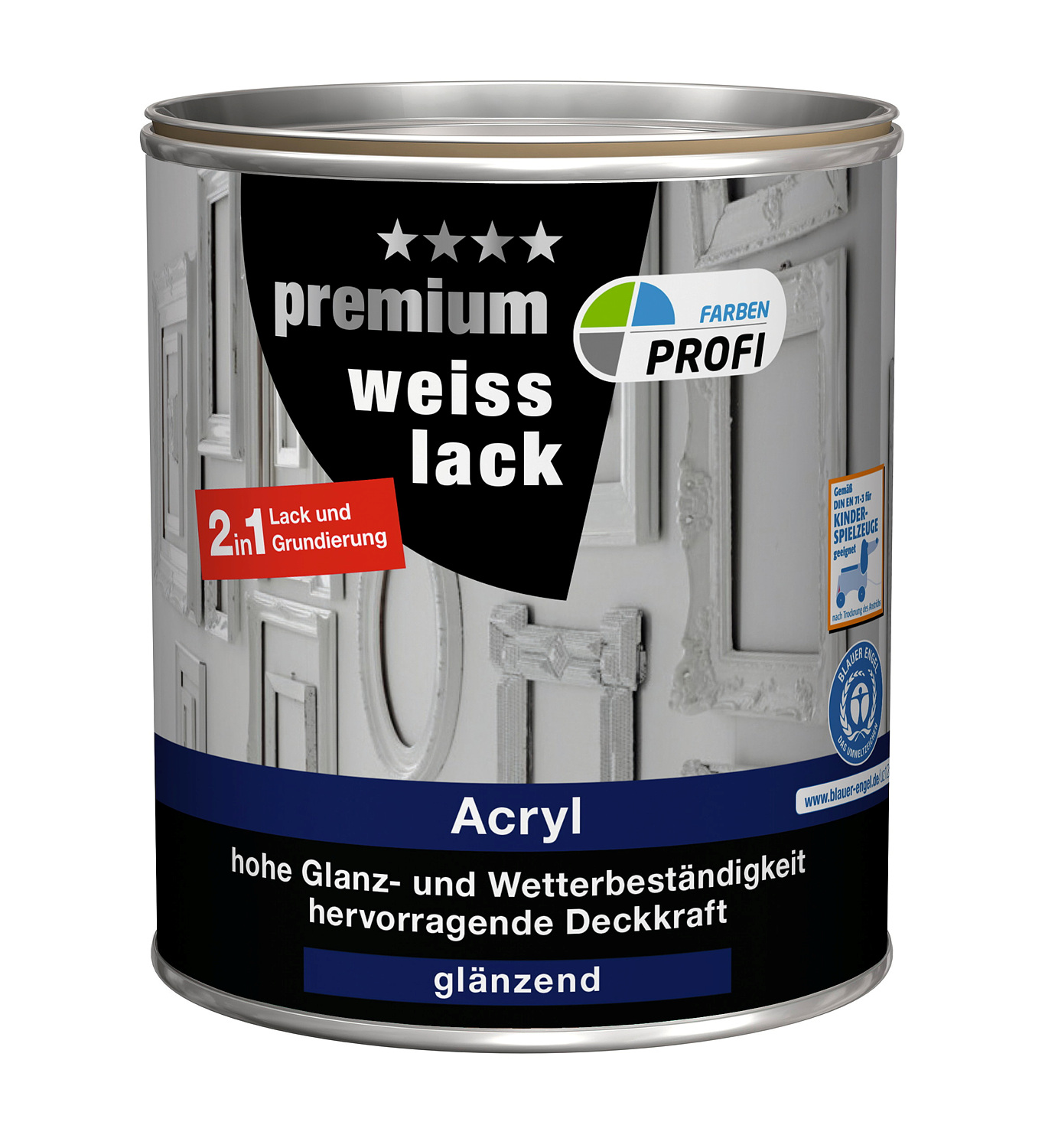 PROFI premium Acryl Weißlack 2,5 Liter, glänzend
