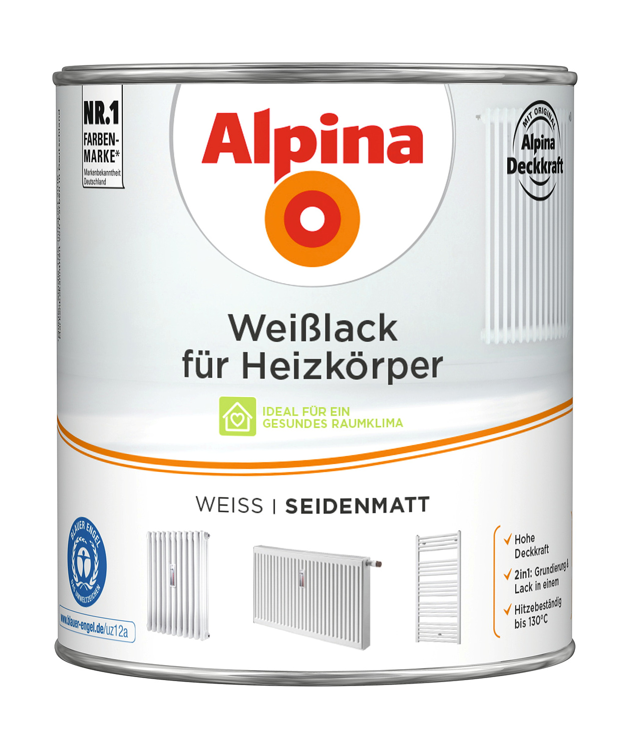 Alpina Weißlack für Heizkörper - Weiß 2 Liter, seidenmatt
