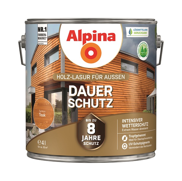 Alpina Dauer-Schutz Holzlasur - Teak 4 Liter, seidenmatt