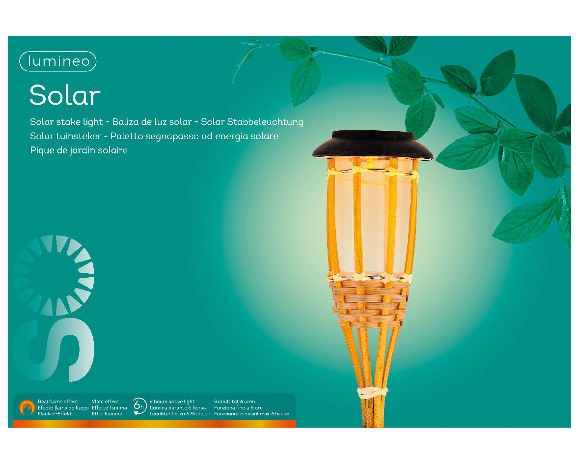 Lumineo LED Solar Stabbeleuchtung, Fackel, Bambus, 50 cm