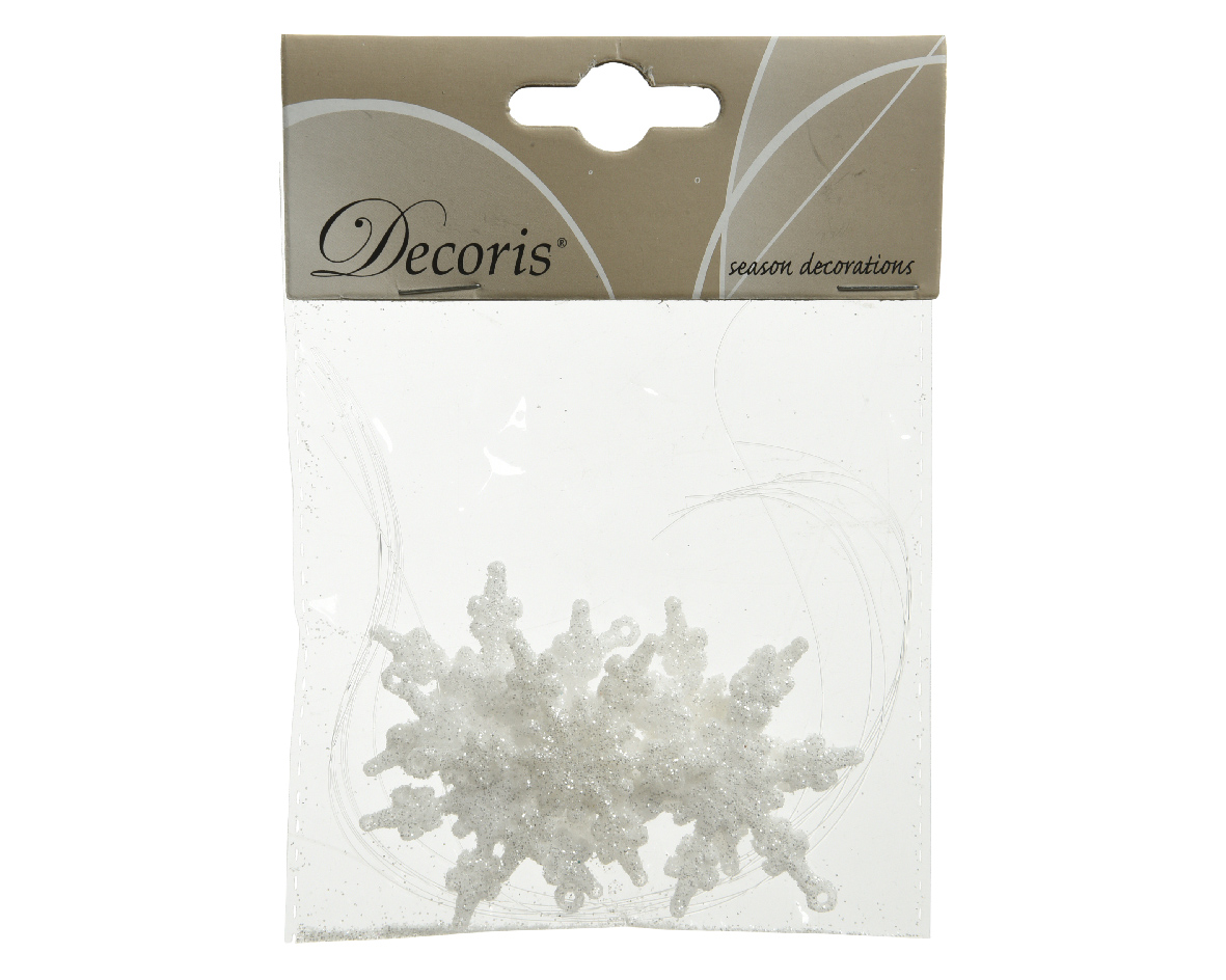 Decoris® Weihnachtsanhänger Schneeflocke, Weiß/Silber, 6 Stück