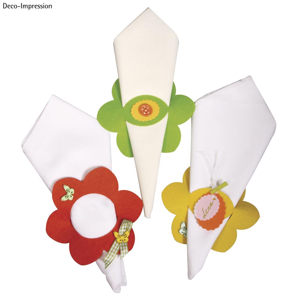 Rayher® Filz Manschette für Servietten Blume 13,5x13,5x0,2 cm 3 Farben 6 Stück