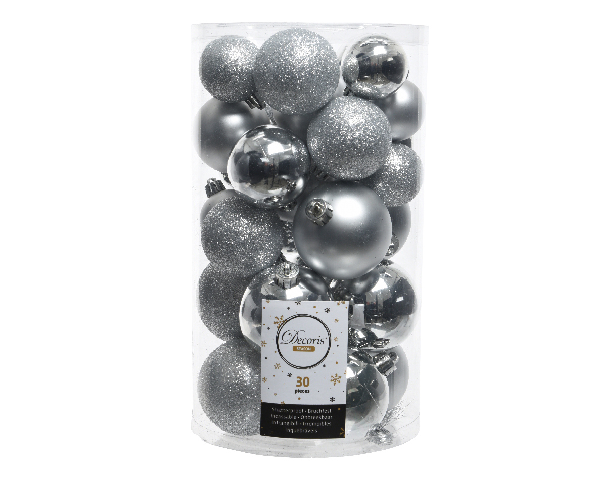 Decoris® Weihnachtskugeln Bruchfest Mix, Ø 6 cm, Silber, 30 Stück