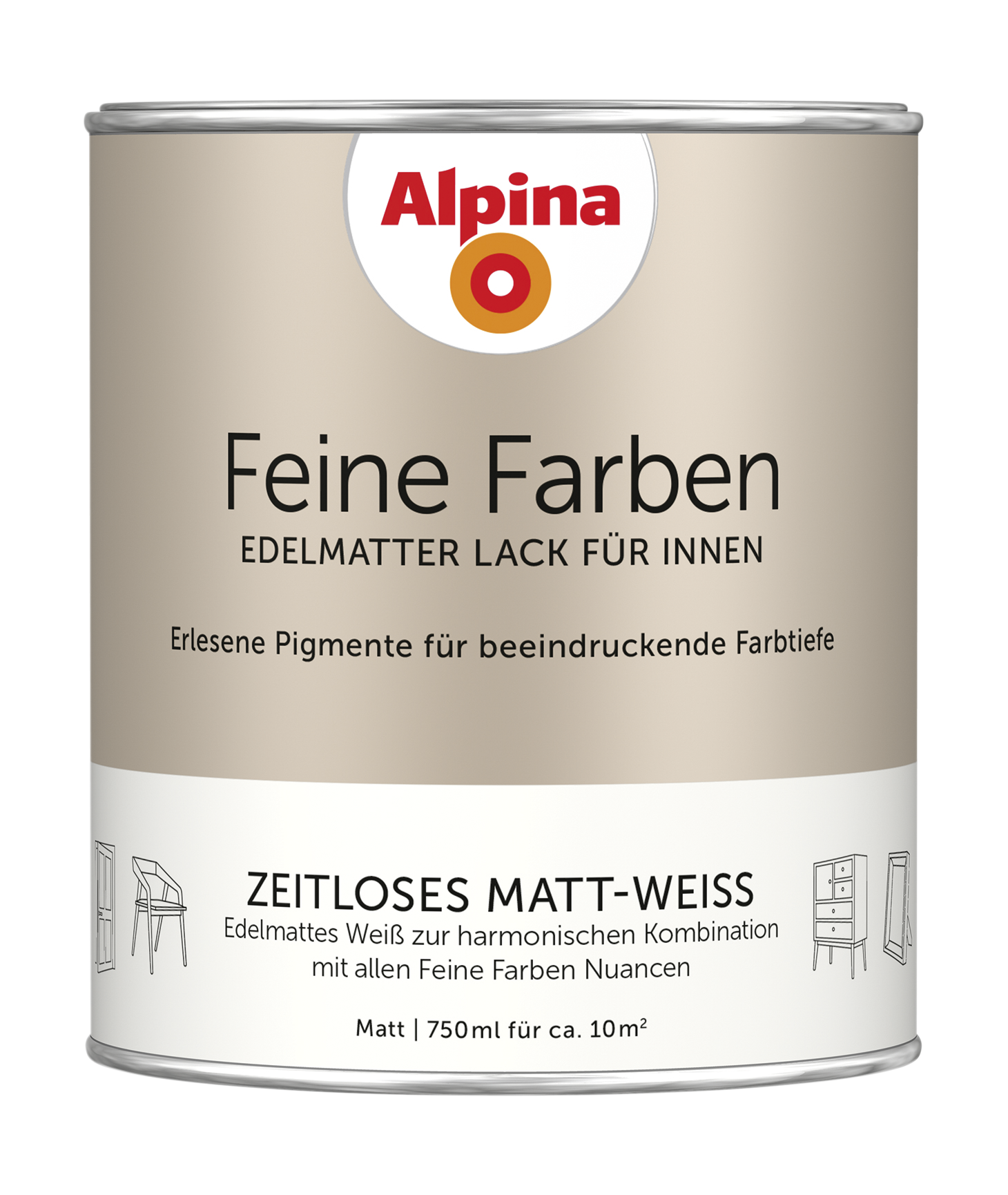 Alpina Feine Farben Lack - Zeitloses matt-Weiß, 750 ml