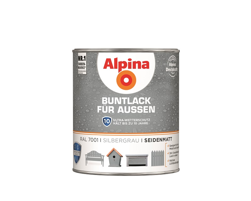 Alpina Buntlack für außen - Silbergrau 750 ml, seidenmatt