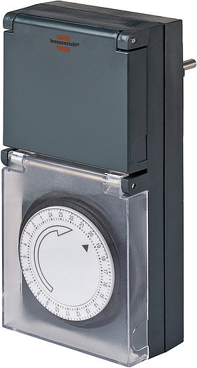 Brennenstuhl Zeitschaltuhr MZ 44, mechanische Timer-Steckdose (Tages-Zeitschaltuhr, IP44 geschützt, mit erhöhtem Berührungsschutz & Schutzabdeckung) grau