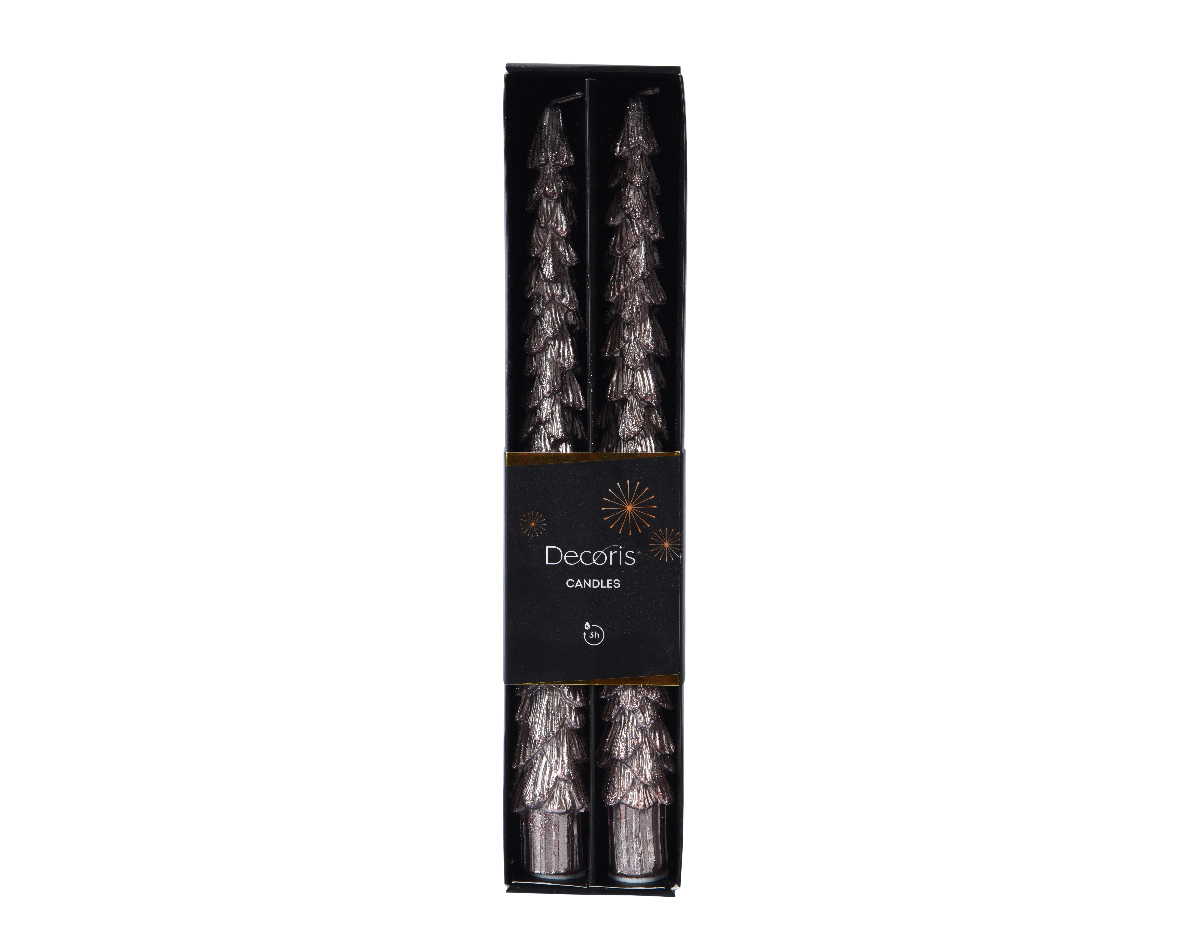 Decoris® Spitzkerze Wachs, Tannenbaum, 25 cm, Rosa, 2 Stück