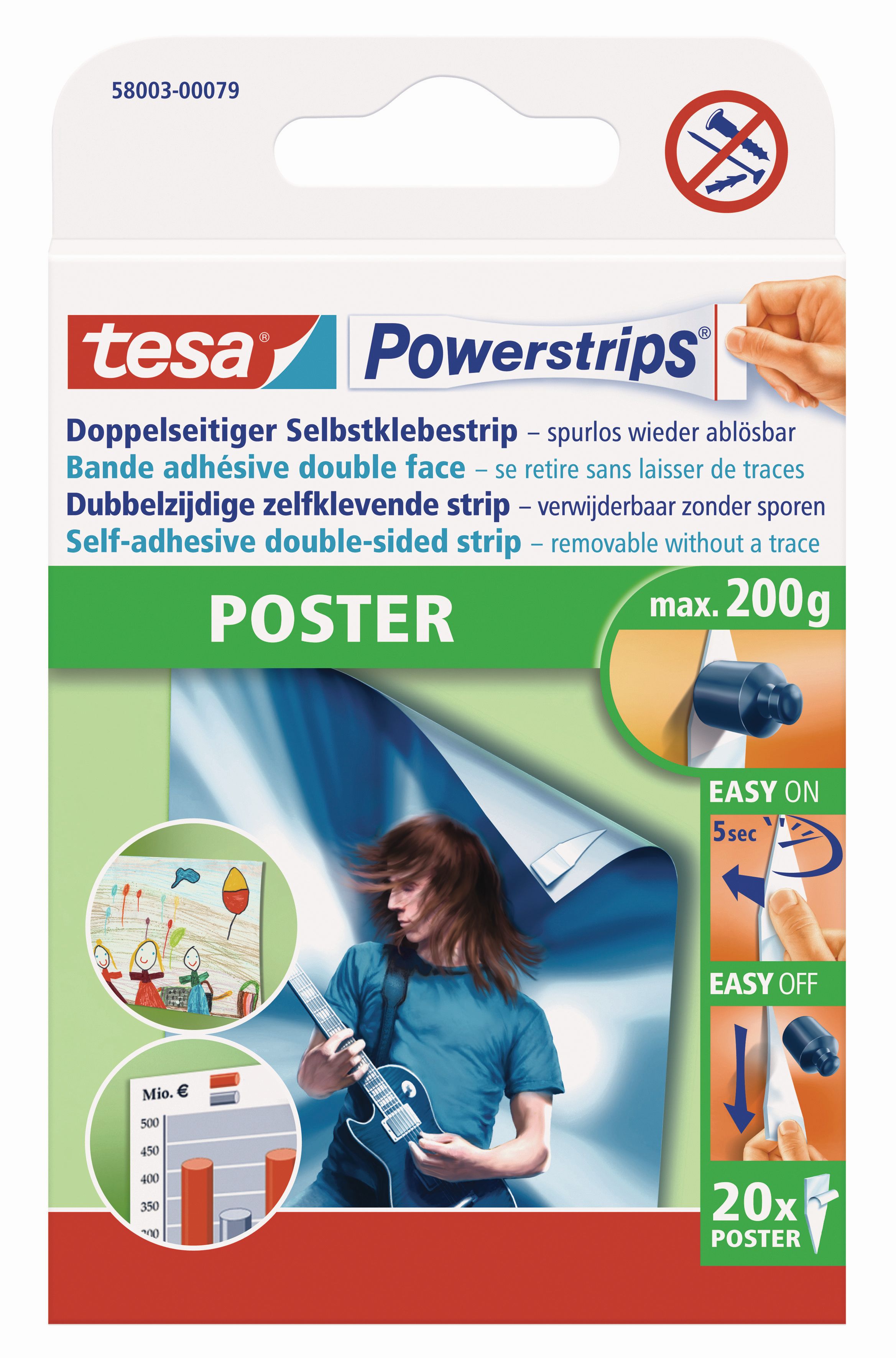 tesa Powerstrips® Poster - doppelseitig klebend