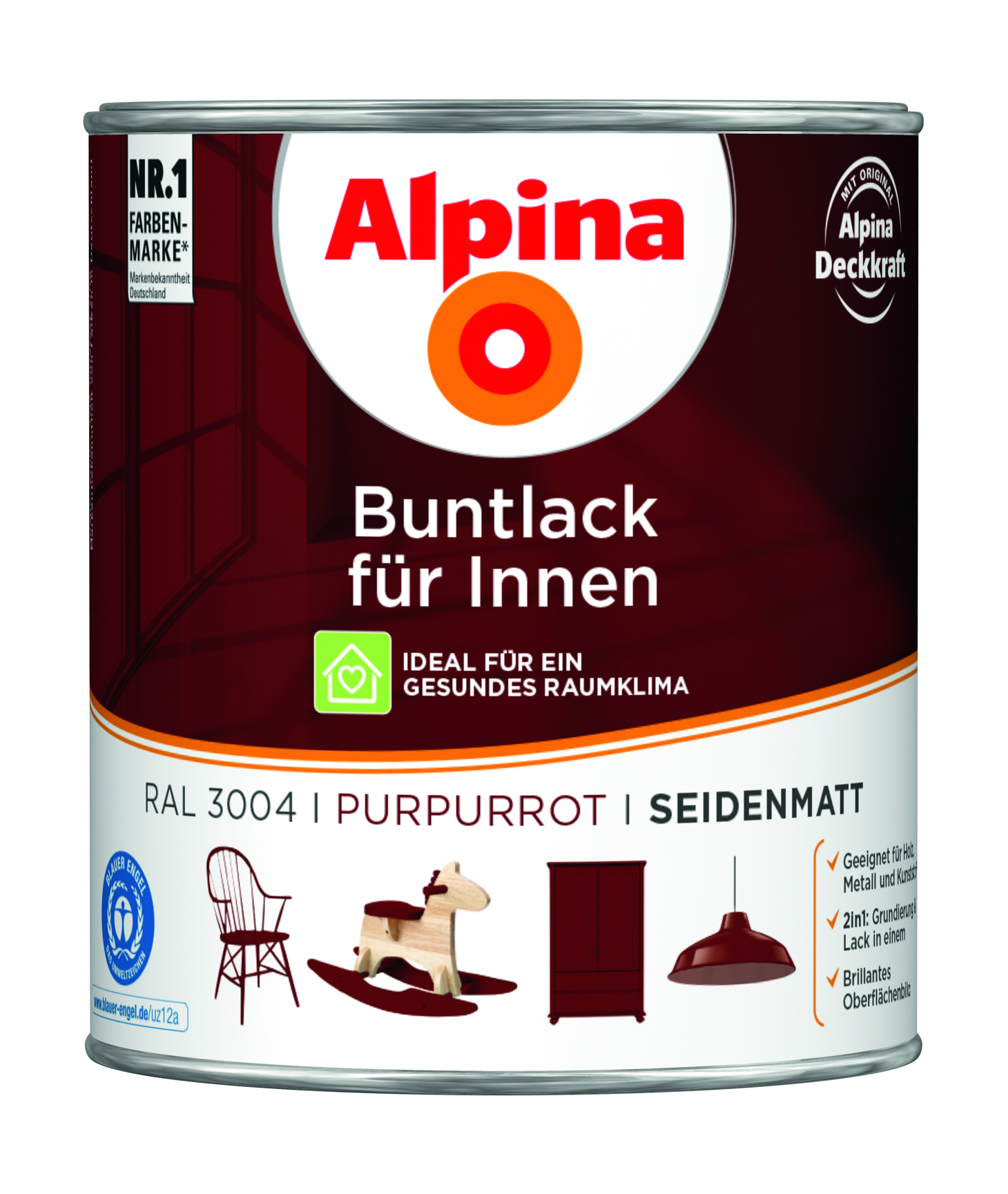Alpina Buntlack für innen - Nussbraun 750 ml, seidenmatt