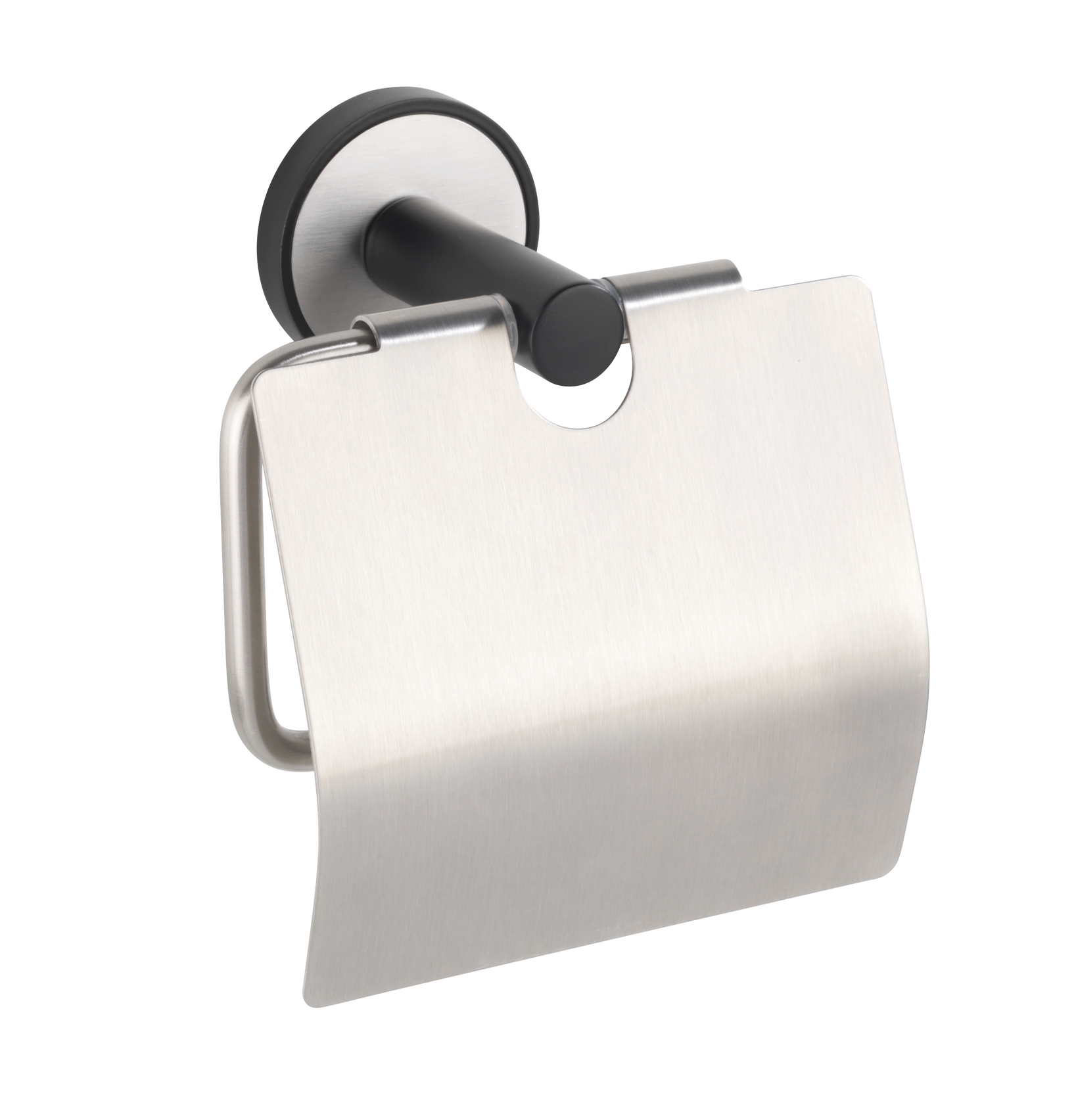 Wenko UV-Loc® Toilettenpapierhalter Udine 14,5 x 12,5 x 6,5 cm, mit Deckel, silber matt/schwarz. Befestigen ohne bohren