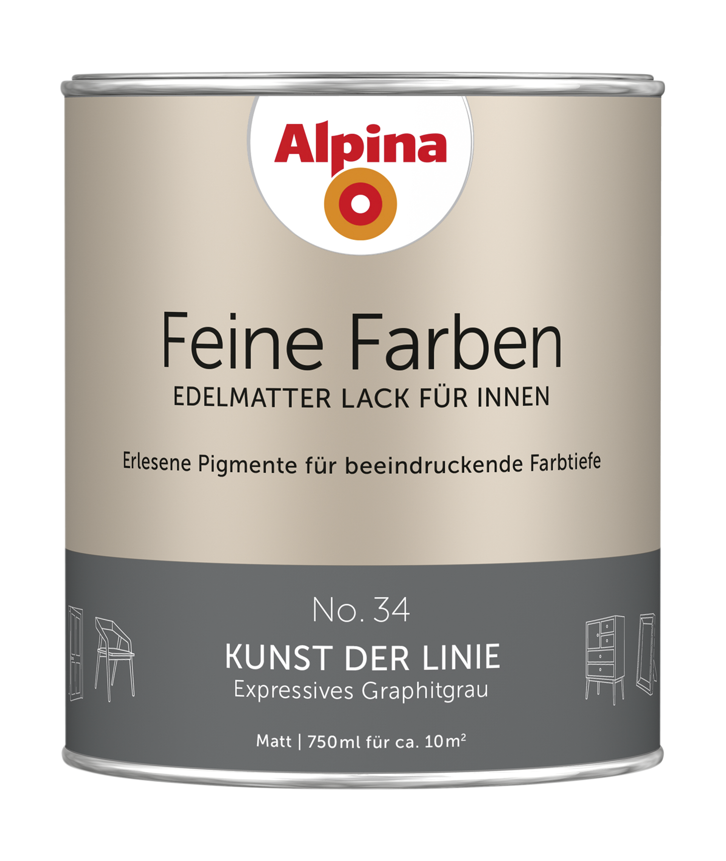 Alpina Feine Farben Lack No. 34 - Kunst der Linie, Grauphitgrau 750 ml