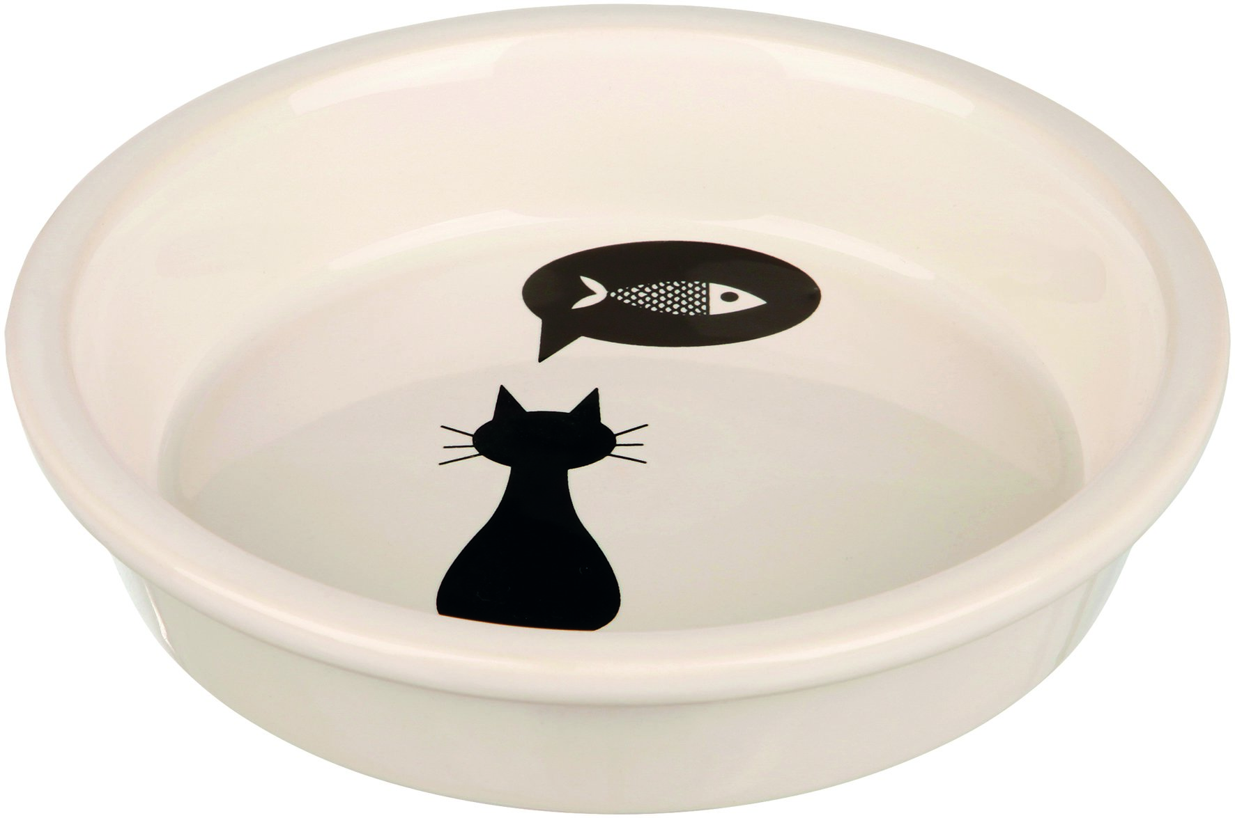 Keramiknapf 0,25 l/ø 13 cm, Katze/Fisch, weiß