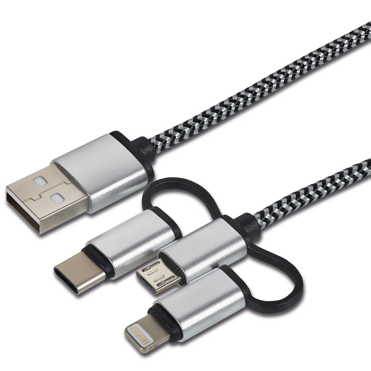 cartrend USB Lade- u. Datenkabel 3in1, 1 m