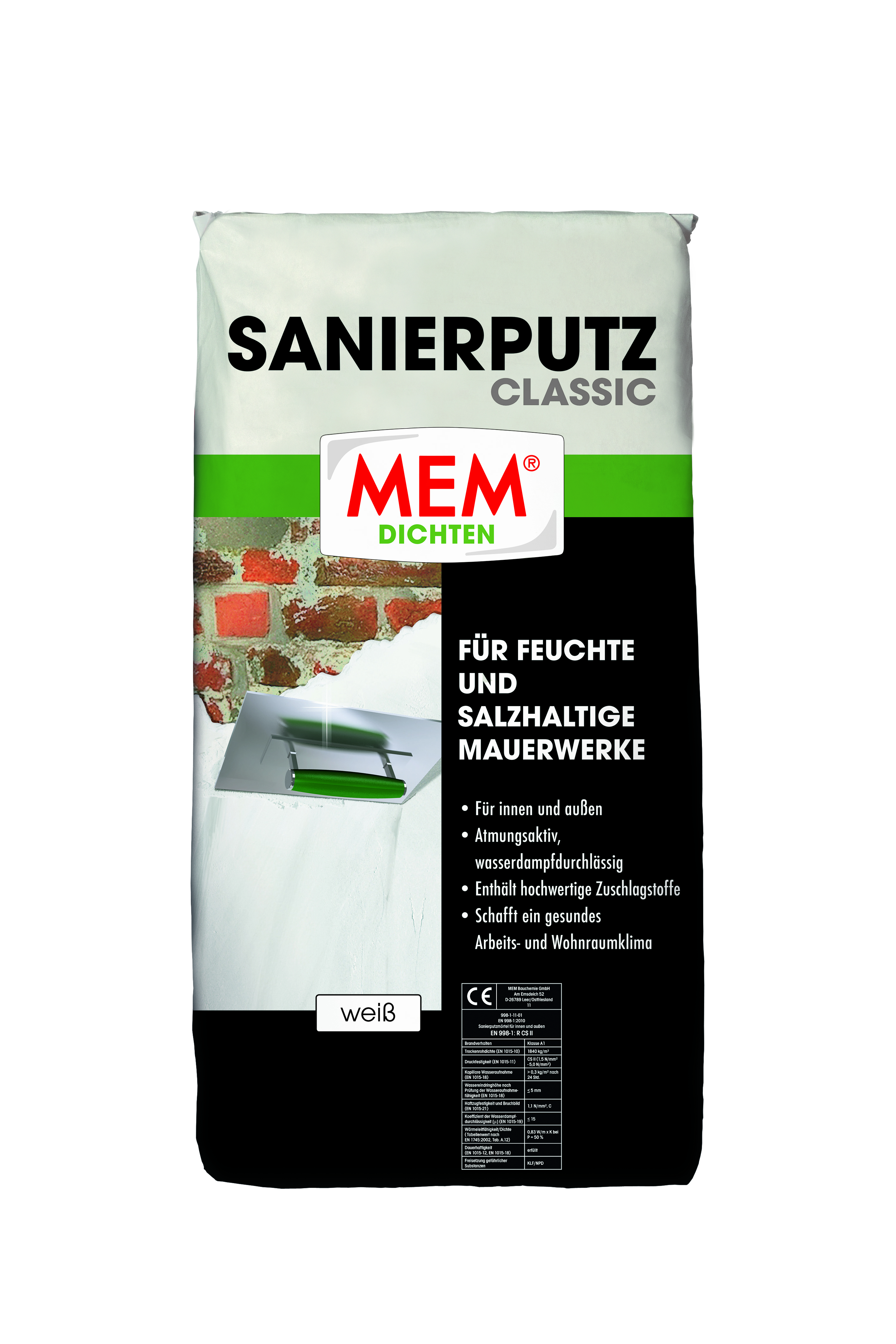 MEM® Sanierputz Classic, 25 kg, Weiß