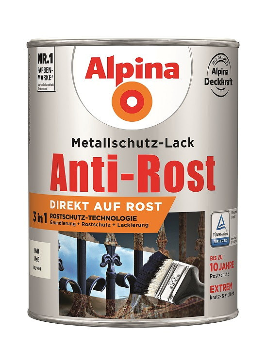 Alpina Anti-Rost Metallschutz-Lack - Weiß 2,5 Liter, matt