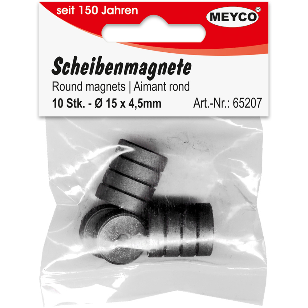 MEYCO® Hobby Scheibenmagnete, Ø 15 x 4,5 mm, 10 Stück