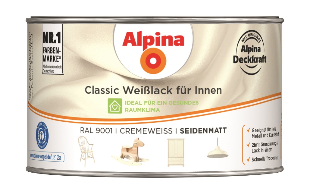 Alpina Classic Weißlack für innen - RAL 9001 Cremeweiß, seidenmatt, 300 ml