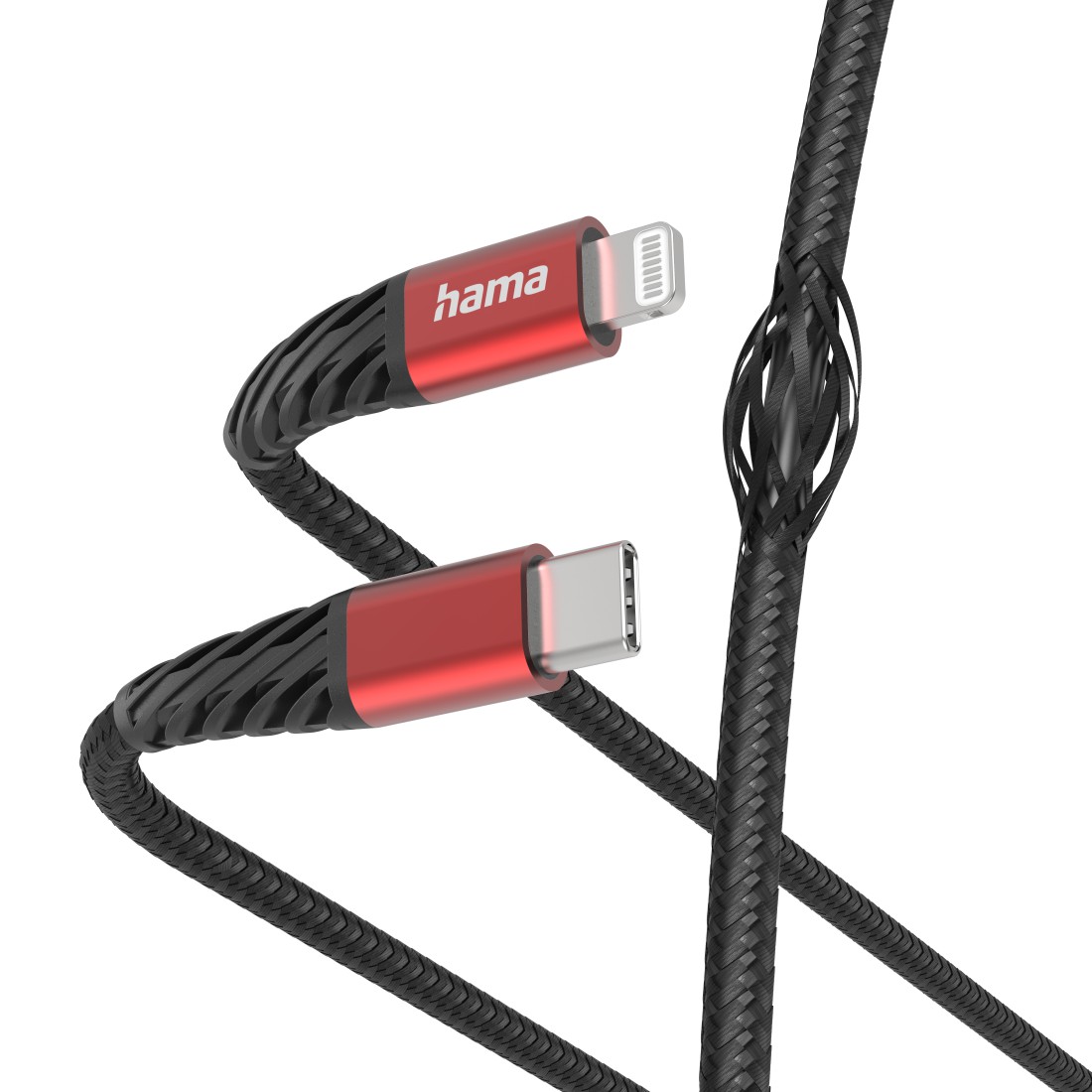 hama Ladekabel "Extreme", USB-C - Lightning, Nylon, Schwarz/Rot, 1,5 m