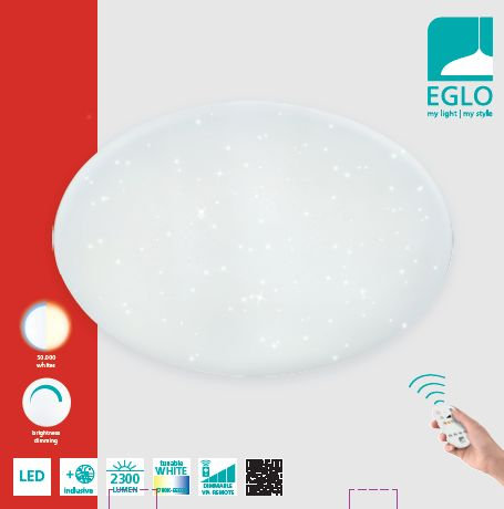 Eglo LED Wand- / Deckenleuchte Giron-TW Weiß/Kunststoff mit Kristalleffekt 400x95 mm