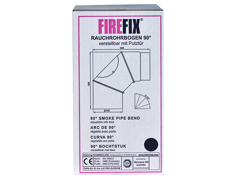 FIREFIX® Rauchrohrbogen Ø 150 x 300 x 300 mm, mit Tür, verstellbar, schwarz