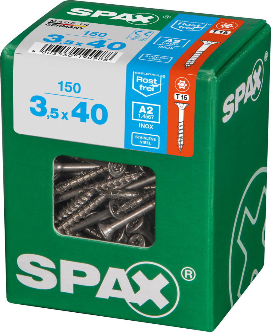 SPAX® Edelstahlschraube Senkkopf T-STAR plus® Teilgewinde 3,5x40 mm 150 Stück