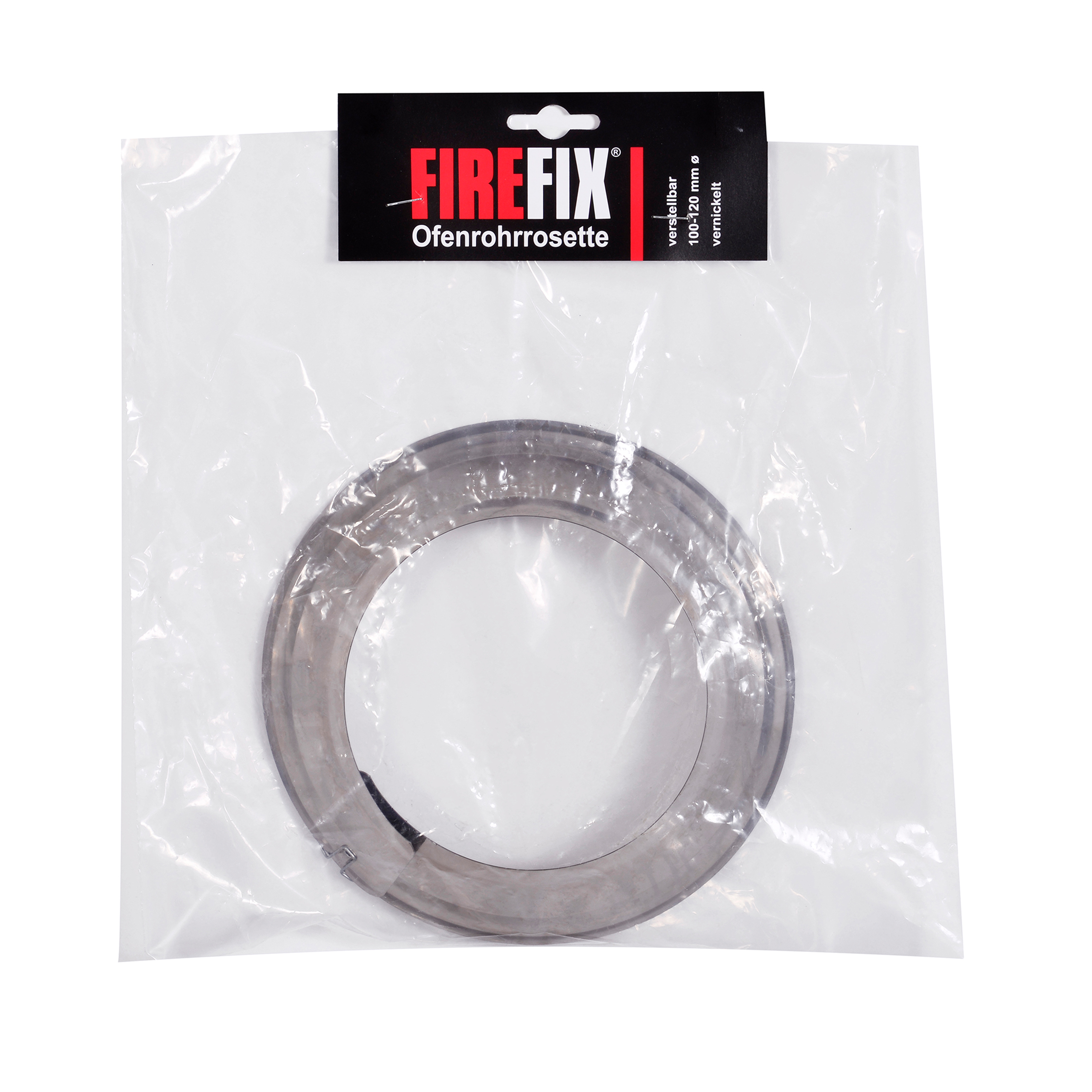 FIREFIX® Rosette für Ø 100-120 mm Rauchrohr, verstellbar, silberfarbig