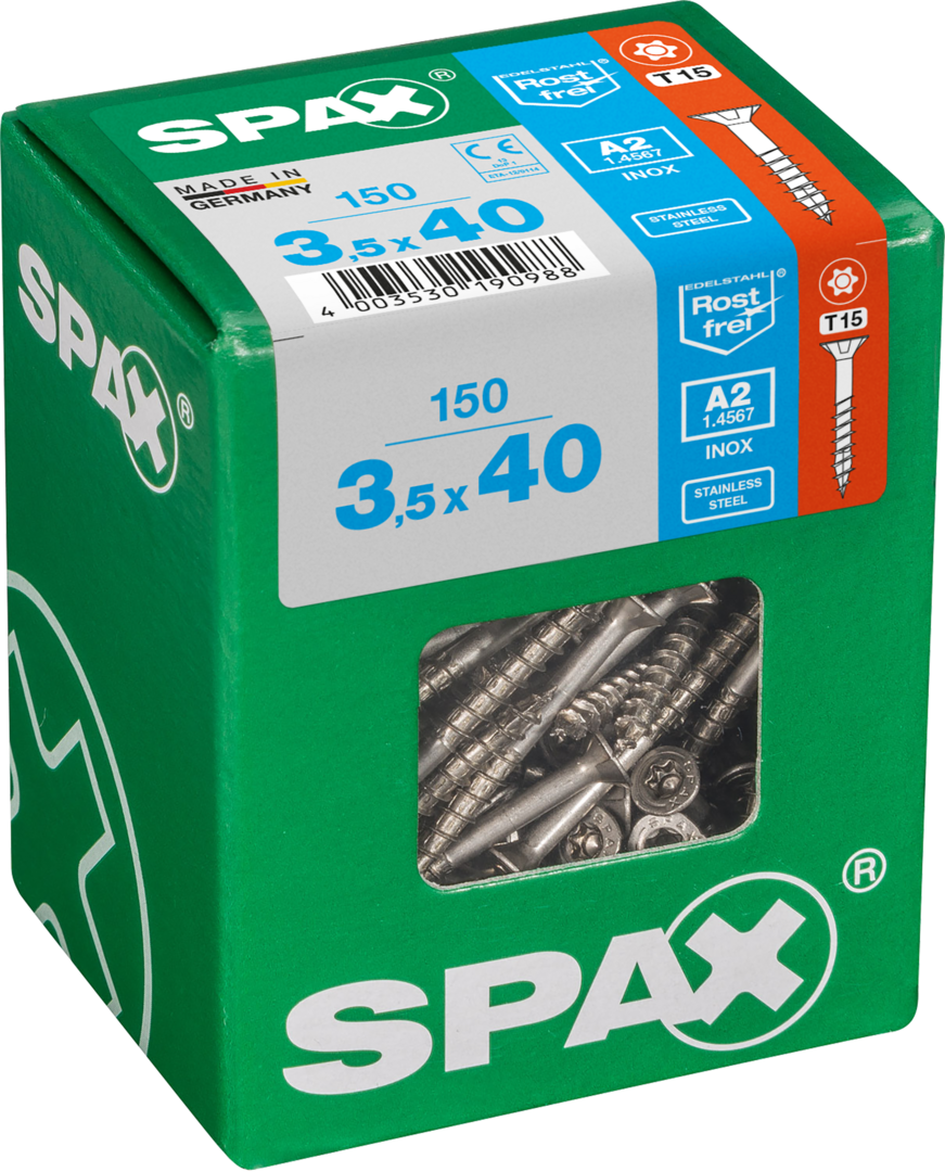 SPAX® Edelstahlschraube Senkkopf T-STAR plus® Teilgewinde 3,5x40 mm 150 Stück