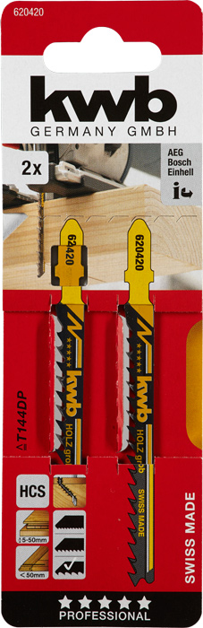 kwb Stichsägeblätter 100/75 mm, für Holzbearbeitung, HCS, Einnockenschaft, grob