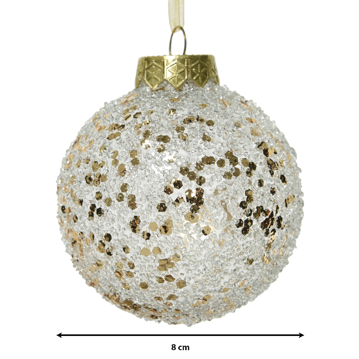 Decoris® Weihnachtskugel Bruchfest, Ø 8 cm, Champagner Glitter