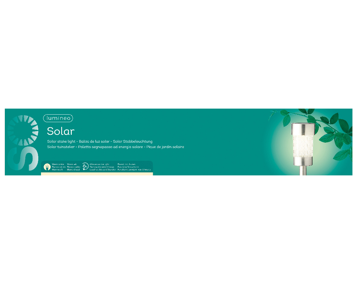 Lumineo LED Solar Stabbeleuchtung, Edelstahl, Warmweiß