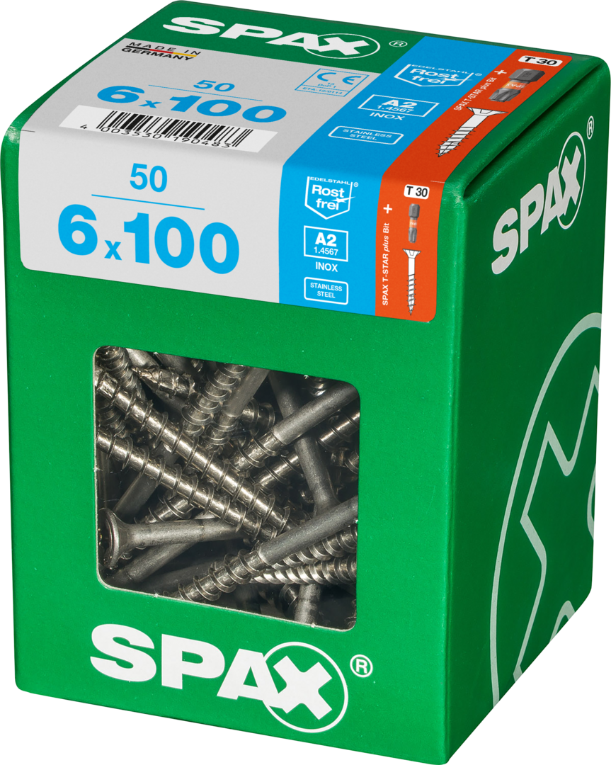 SPAX® Edelstahlschraube Senkkopf T-STAR plus® Teilgewinde 6x100 mm 50 Stück