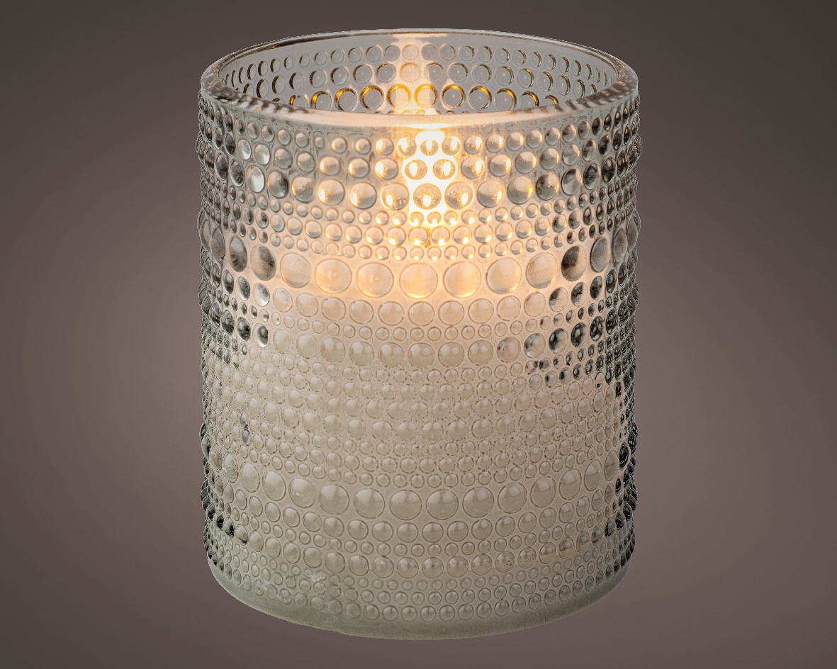 Lumineo LED Wachskerze im Glas, Grau, 10 cm