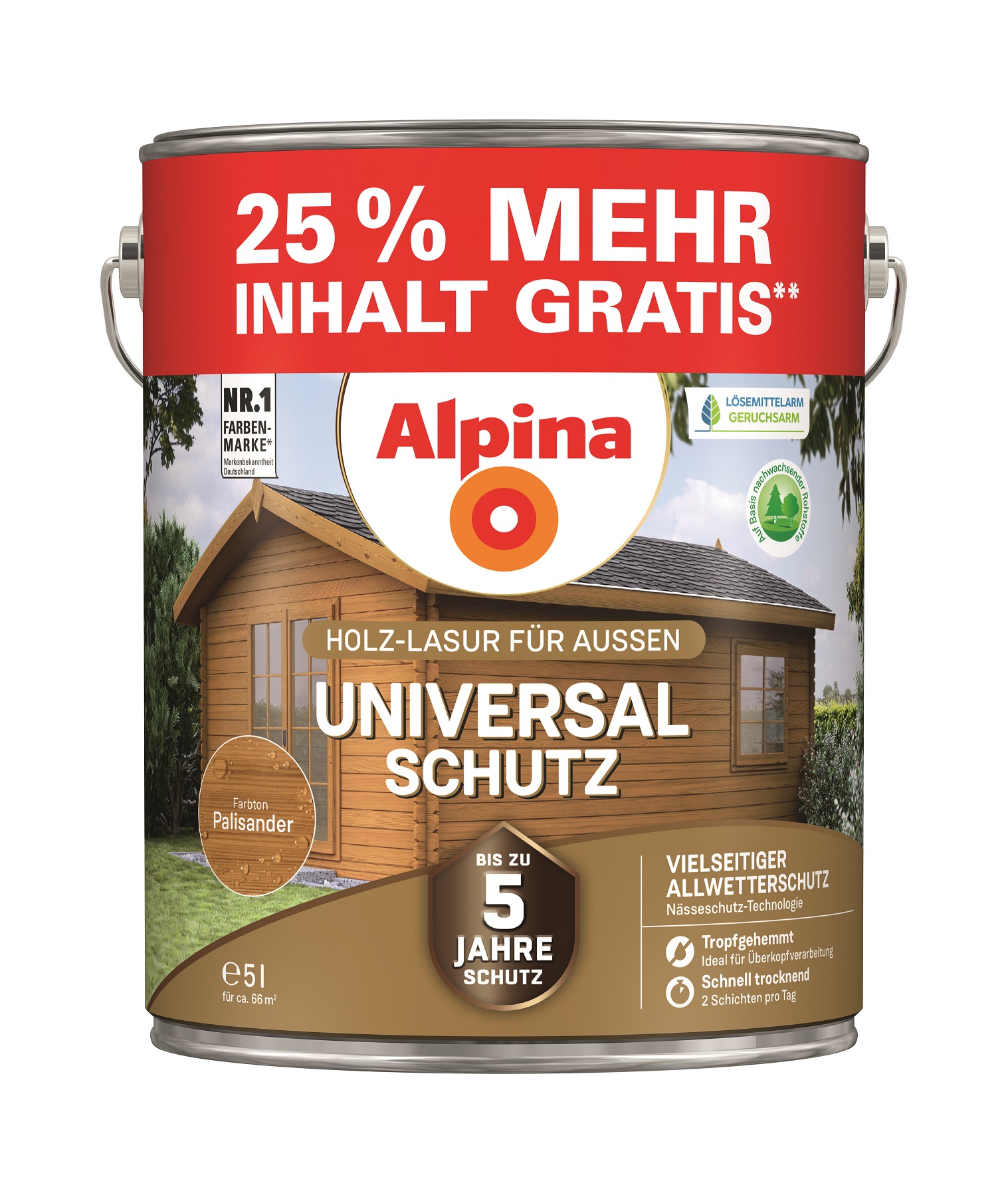 Alpina Universal-Schutz Holzlasur - Palisander 5 Liter, seidenmatt