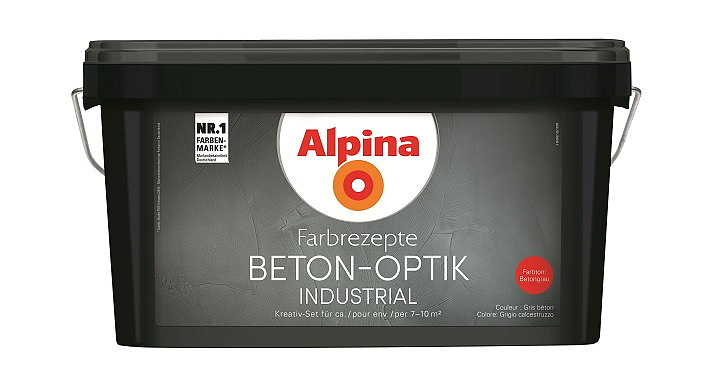 Alpina Farbrezepte BETON-OPTIK - Betongrau matt, Effektfarbe, Komplett-Set mit Alpina Kelle