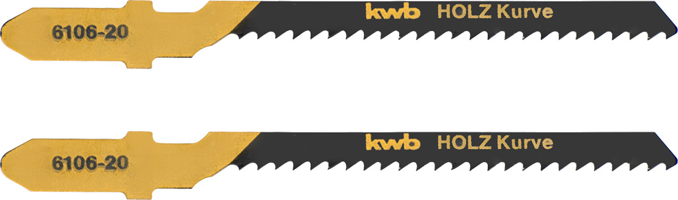 kwb Stichsägeblätter 77/55 mm, für Holzbearbeitung, HCS, Einnockenschaft, spezieller Einstichzahn, Kurve